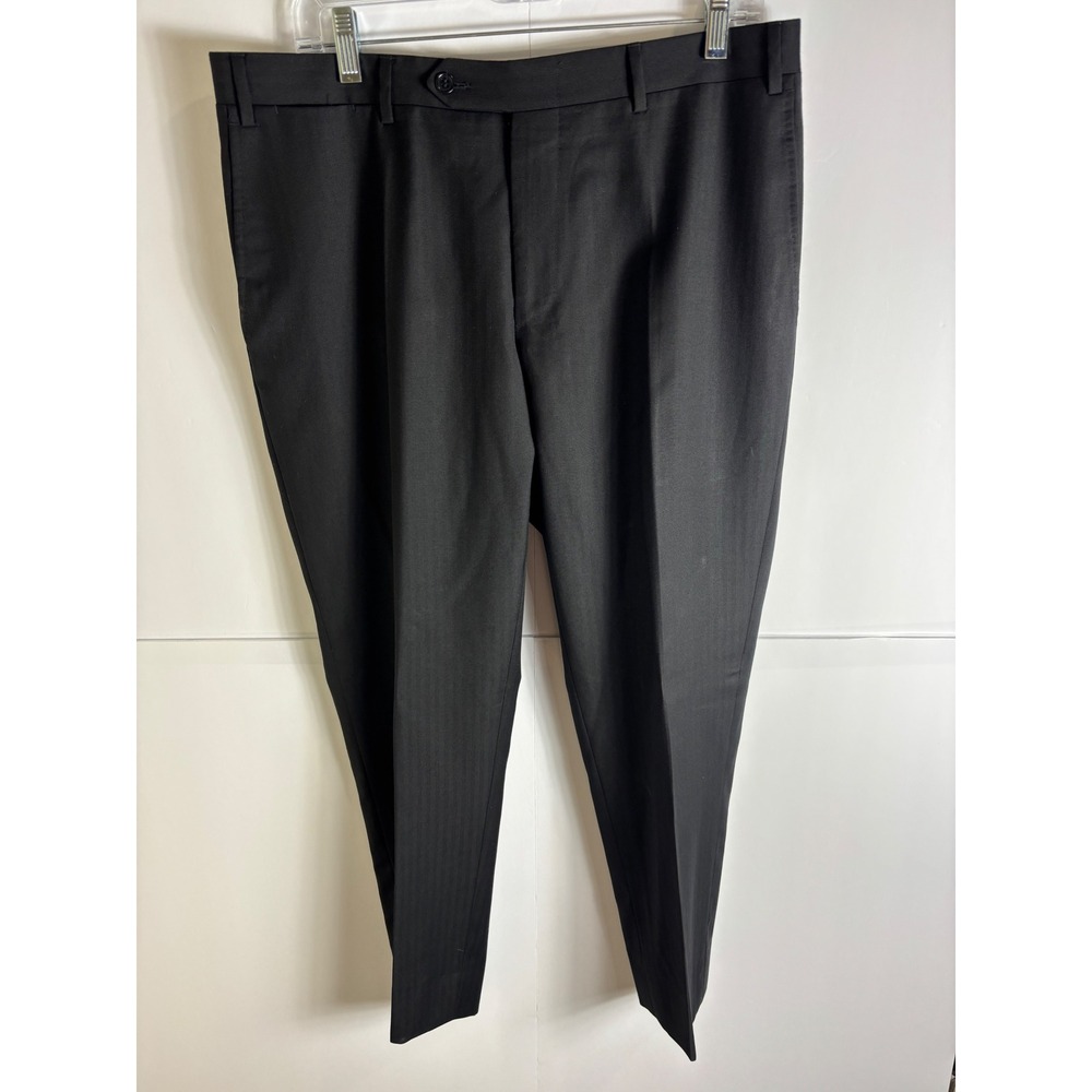 Canali Mens Black Wool Herringbone Dress Trousers Pants IT 50 US 34x28 Italy